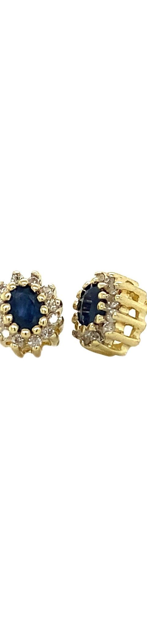 Vintage 14K Gold Stud Earrings with Sapphire and Diamond